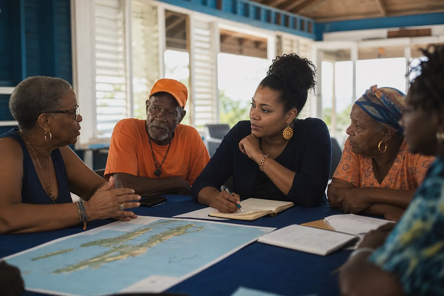 Cultural assessment session in an Eleuthera community hall